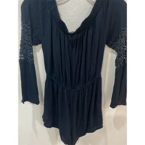 Women's Black Off Shoulder 3/4 Sleeve Romper M Lace Detail Casual